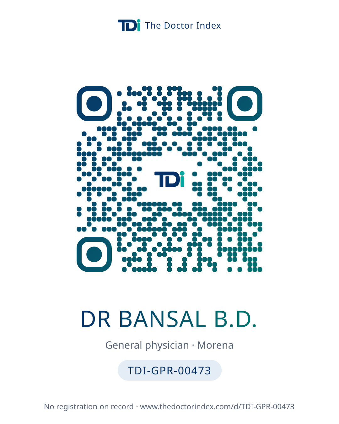 QR card for Dr Bansal B.D., TDI-GPR-00473