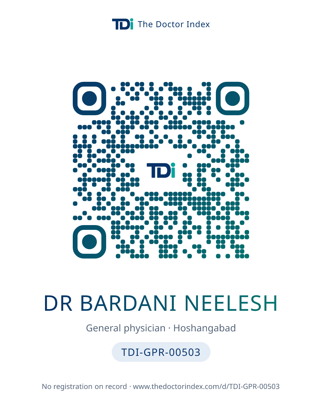 QR card for Dr Bardani Neelesh, TDI-GPR-00503