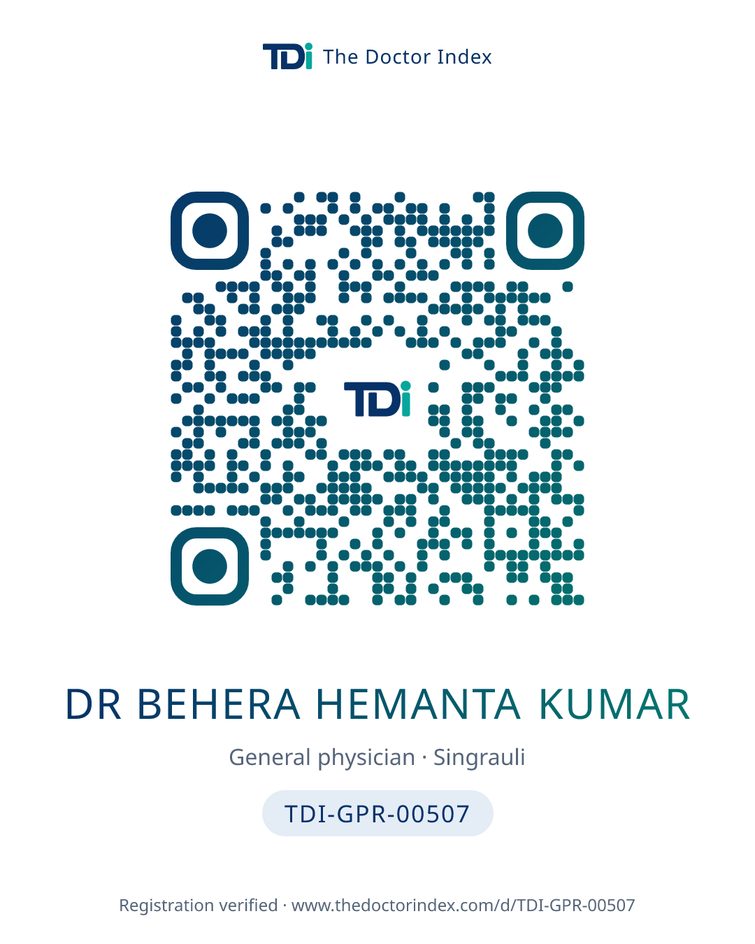 QR card for Dr Behera Hemanta Kumar, TDI-GPR-00507