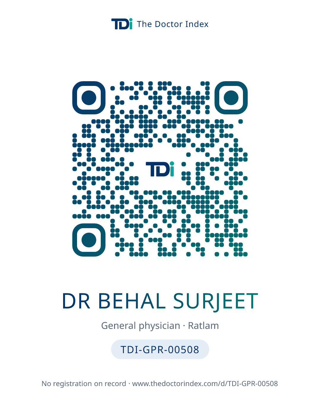 QR card for Dr Behal Surjeet, TDI-GPR-00508