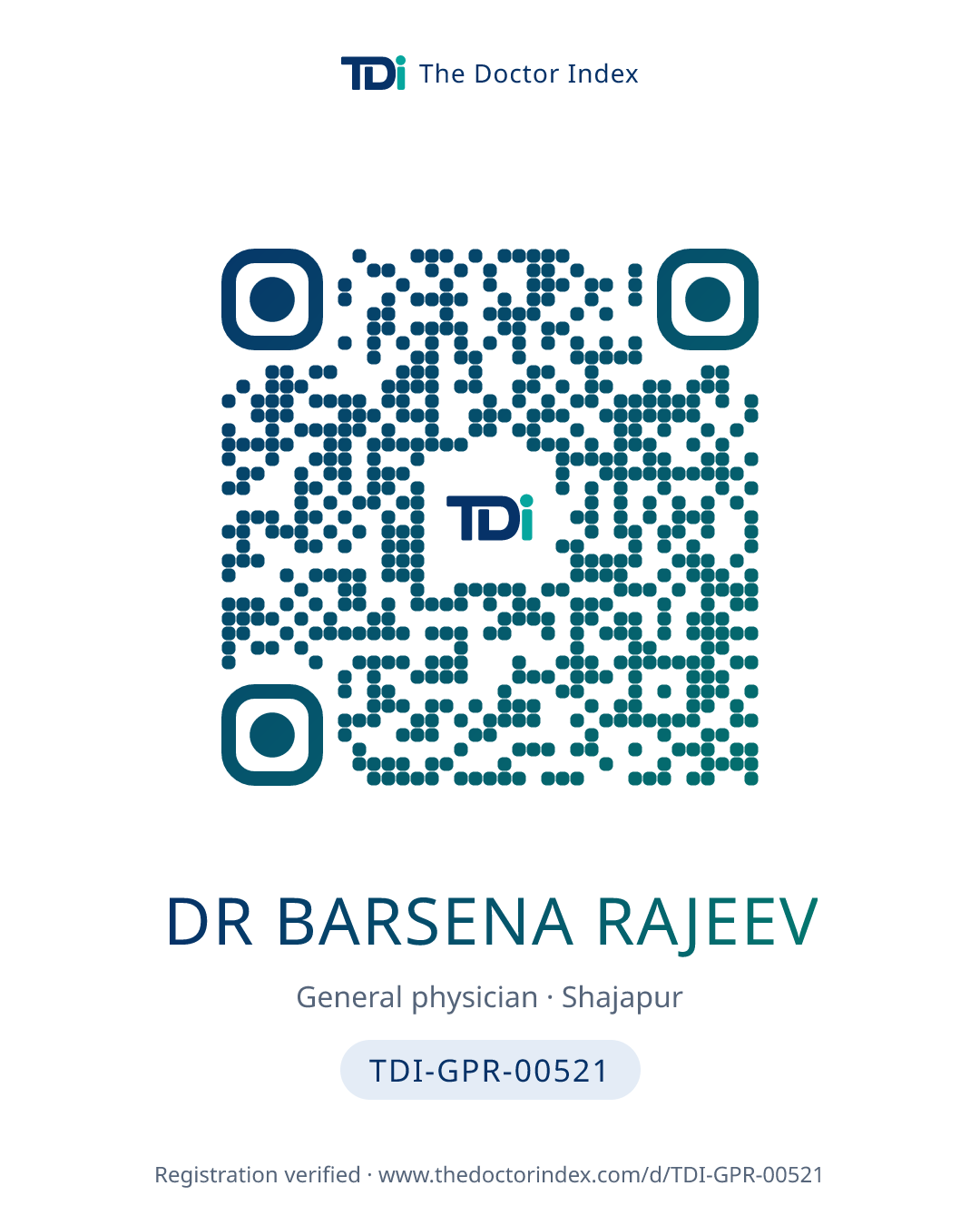 QR card for Dr Barsena Rajeev, TDI-GPR-00521