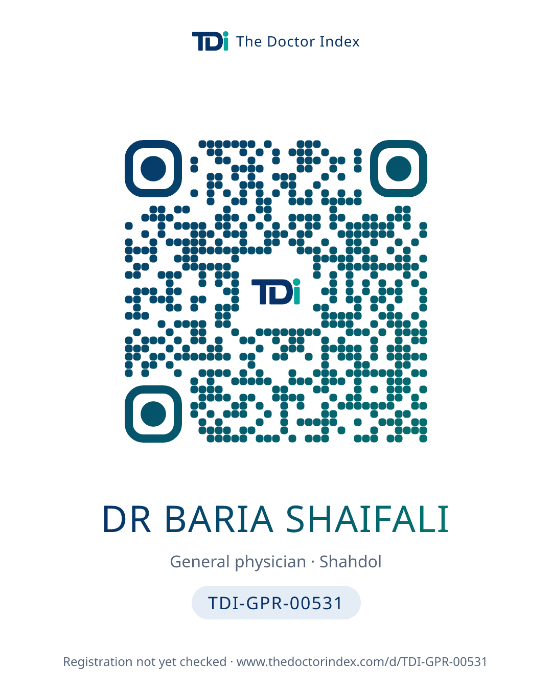 QR card for Dr Baria Shaifali, TDI-GPR-00531