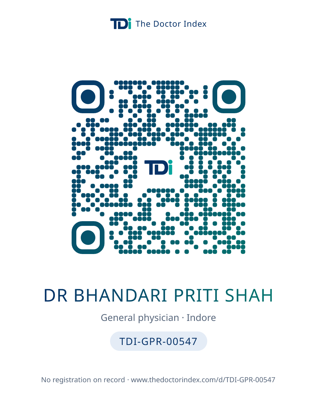 QR card for Dr Bhandari Priti Shah, TDI-GPR-00547
