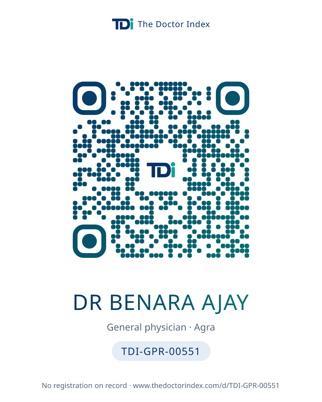 QR card for Dr Benara Ajay, TDI-GPR-00551