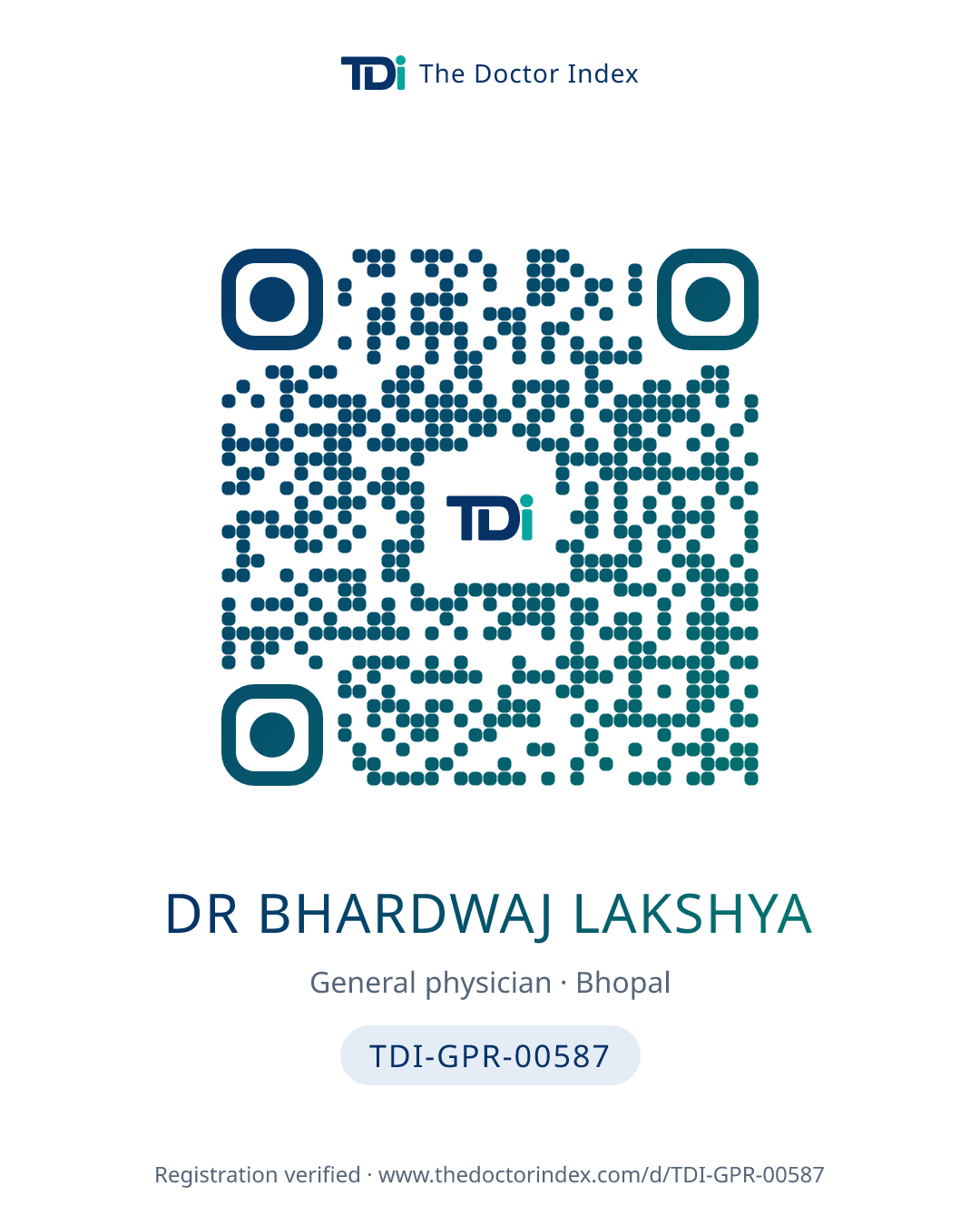 QR card for Dr Bhardwaj Lakshya, TDI-GPR-00587