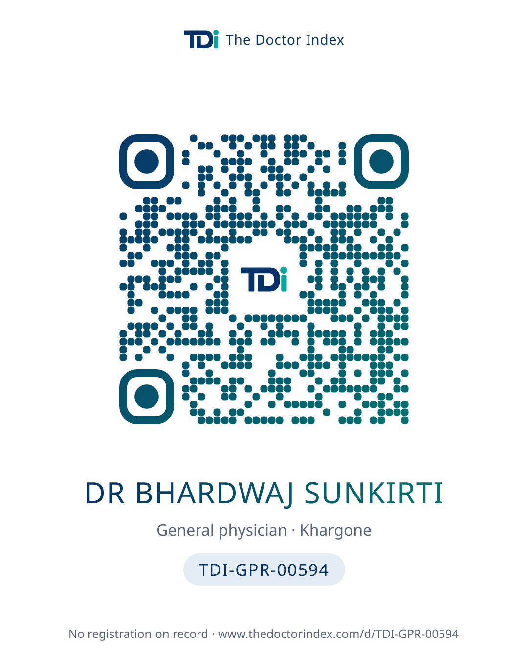 QR card for Dr Bhardwaj Sunkirti, TDI-GPR-00594