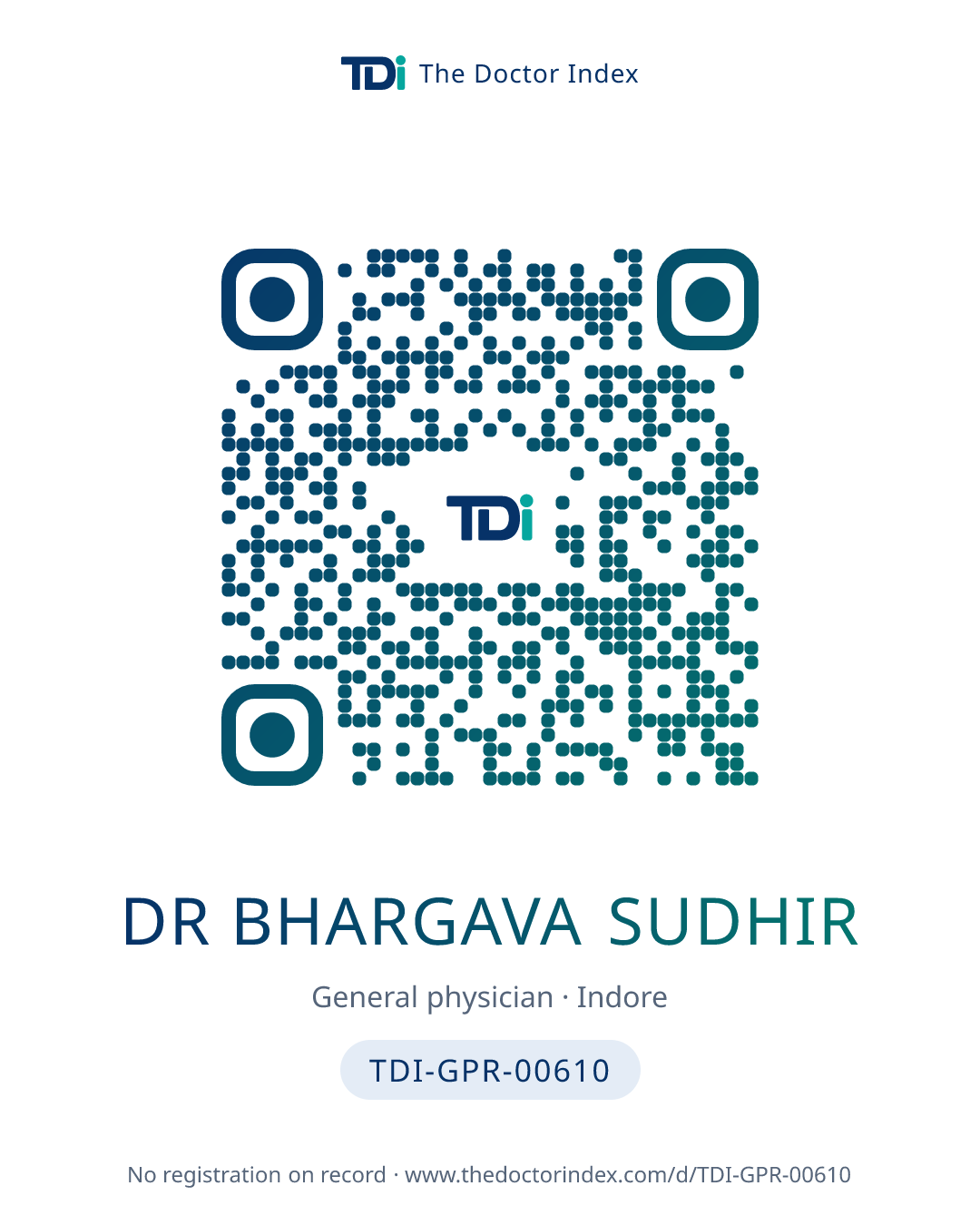 QR card for Dr Bhargava Sudhir, TDI-GPR-00610