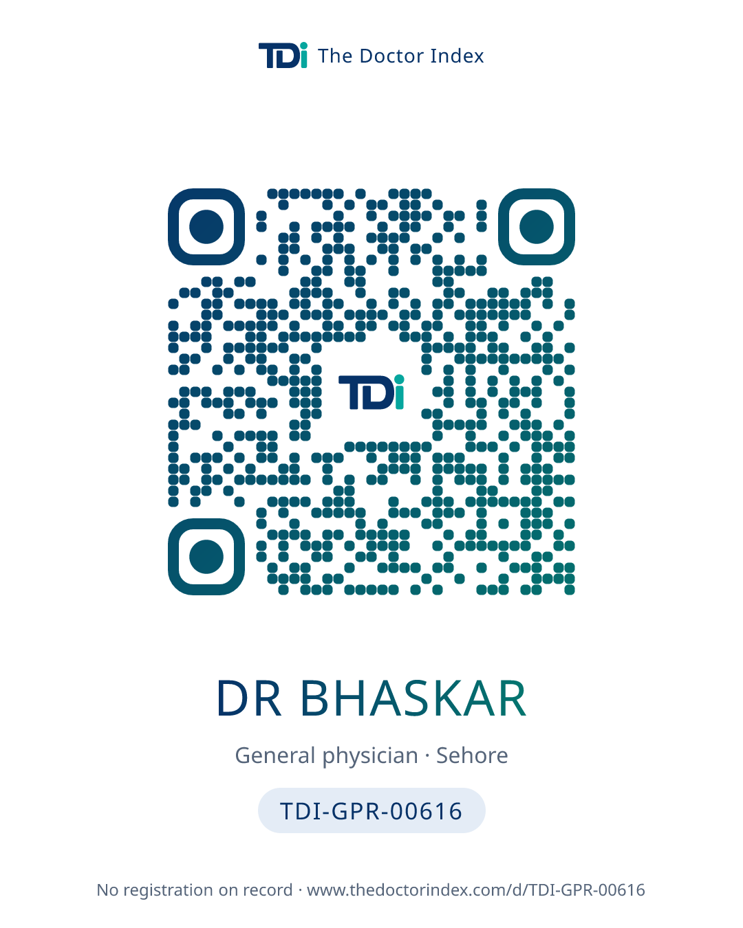 QR card for Dr Bhaskar, TDI-GPR-00616