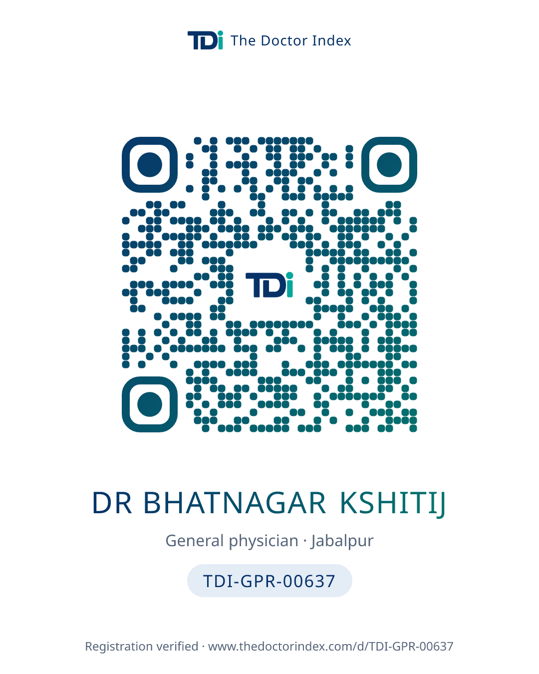 QR card for Dr Bhatnagar Kshitij, TDI-GPR-00637
