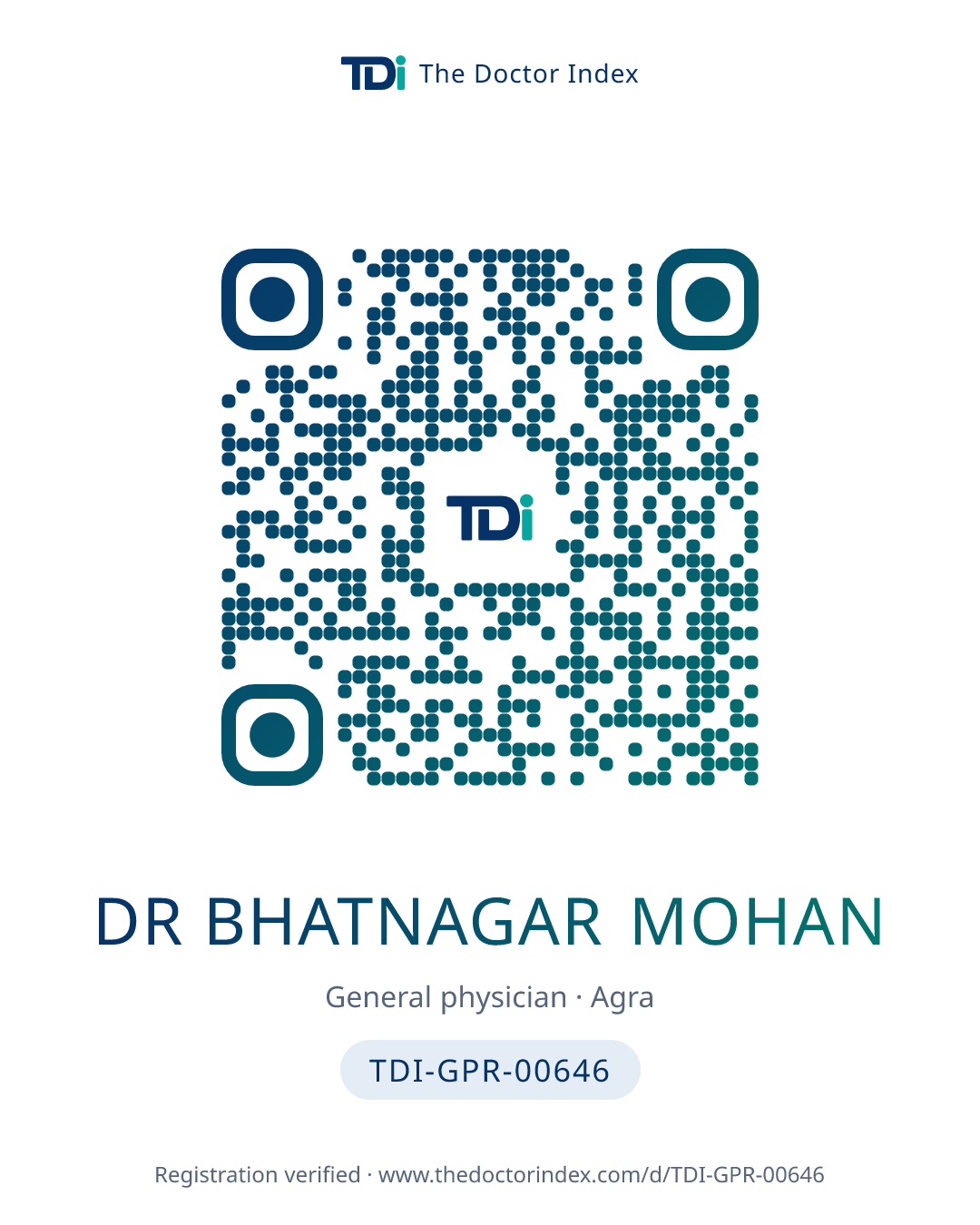 QR card for Dr Bhatnagar Mohan, TDI-GPR-00646