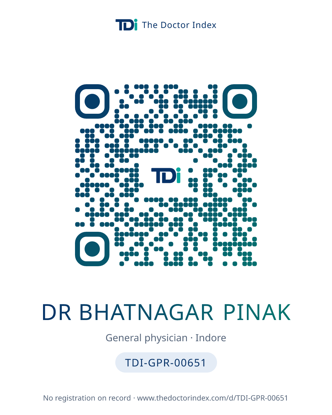 QR card for Dr Bhatnagar Pinak, TDI-GPR-00651