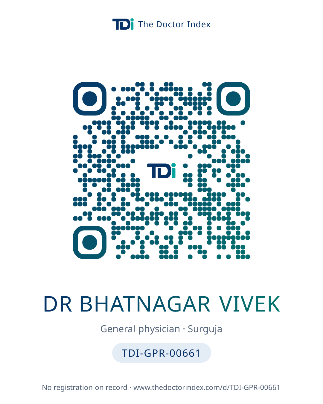 QR card for Dr Bhatnagar Vivek, TDI-GPR-00661