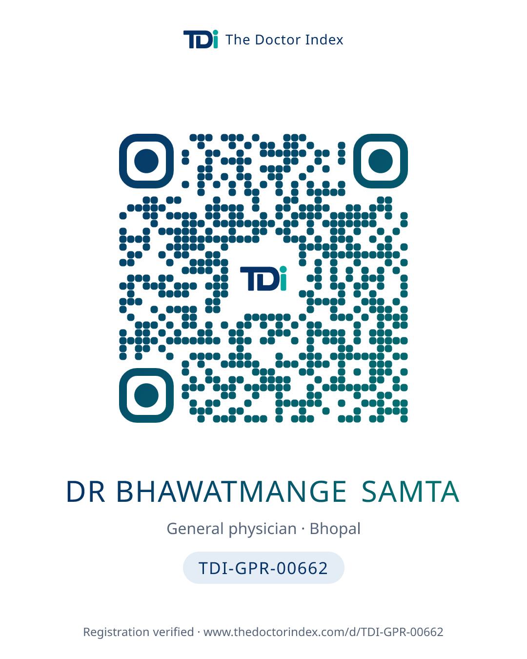 QR card for Dr Bhawatmange Samta, TDI-GPR-00662