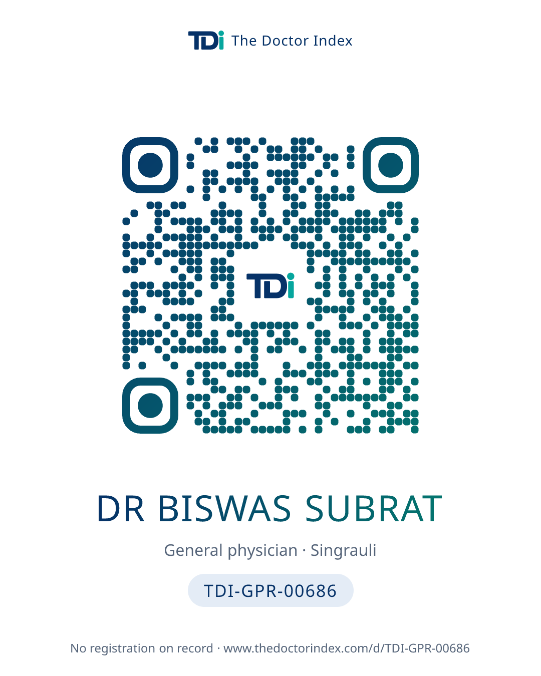 QR card for Dr Biswas Subrat, TDI-GPR-00686