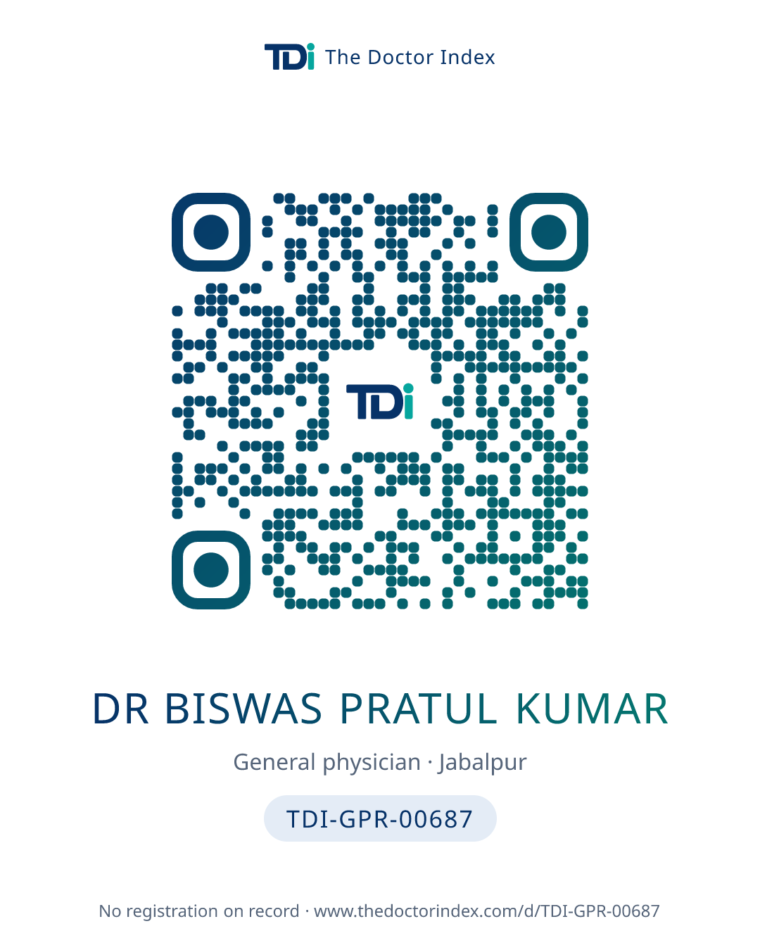 QR card for Dr Biswas Pratul Kumar, TDI-GPR-00687