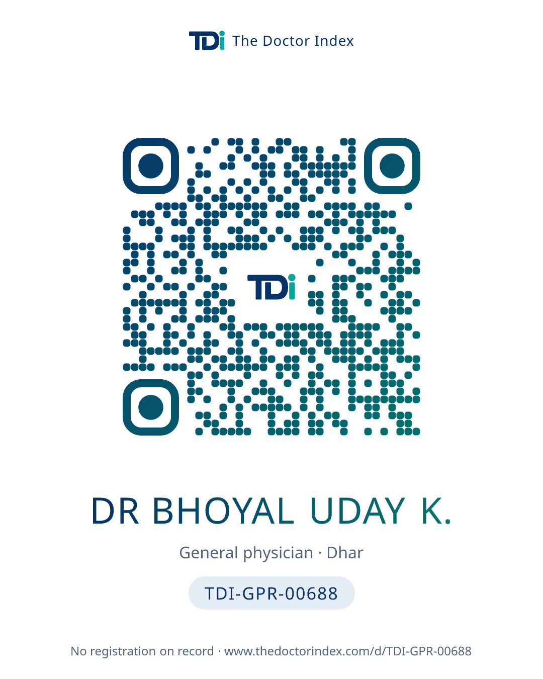 QR card for Dr Bhoyal Uday K., TDI-GPR-00688