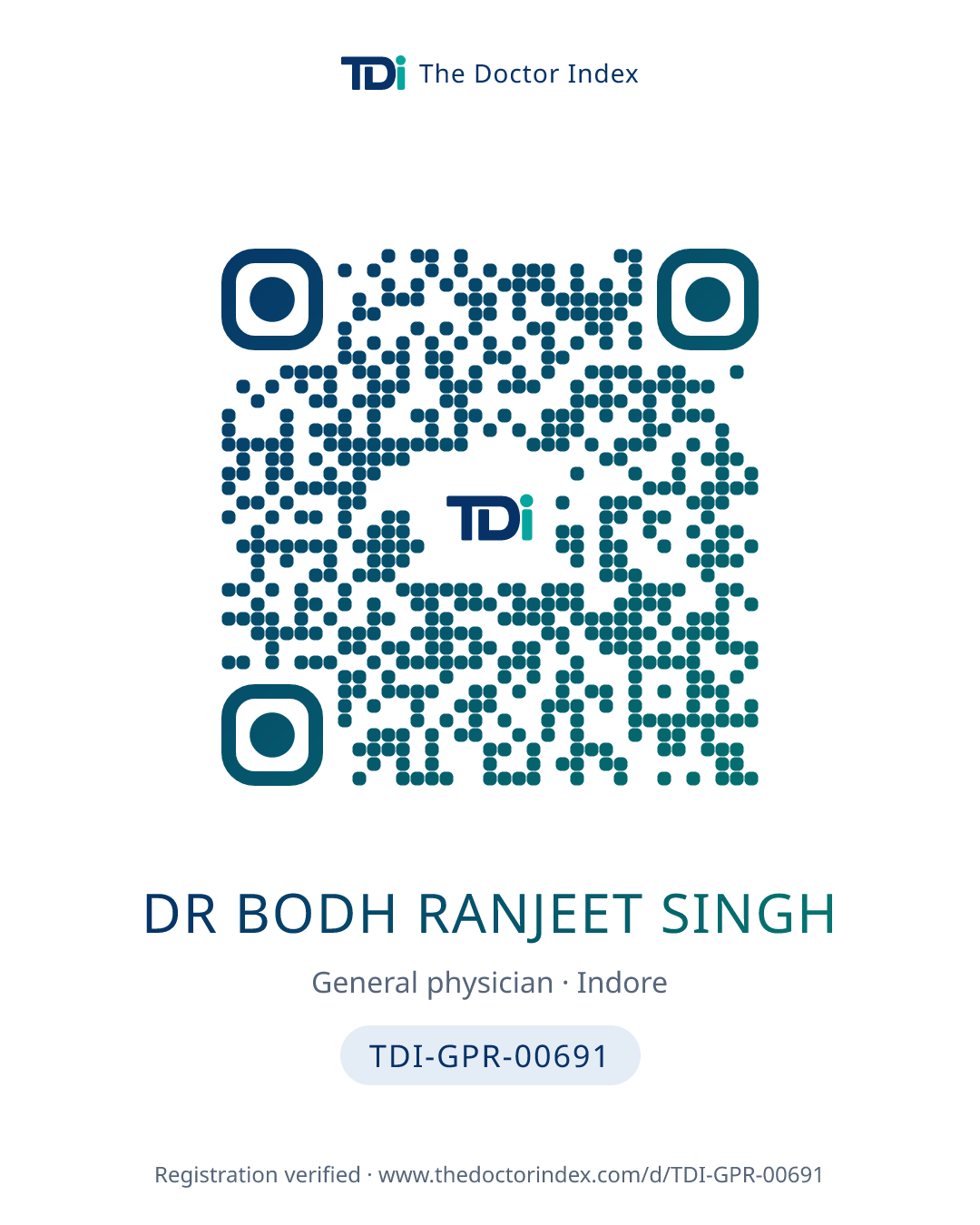 QR card for Dr Bodh Ranjeet Singh, TDI-GPR-00691
