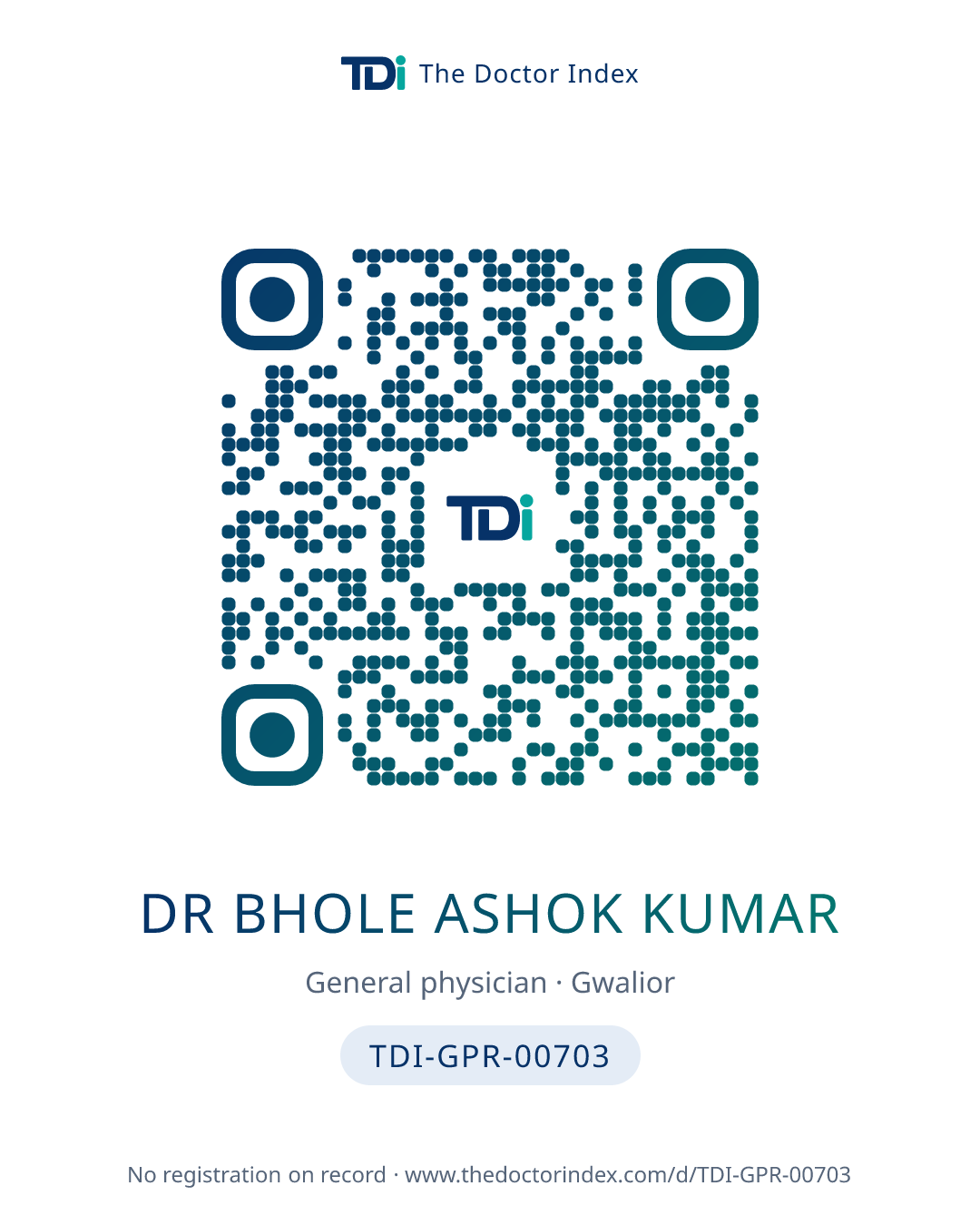 QR card for Dr Bhole Ashok Kumar, TDI-GPR-00703