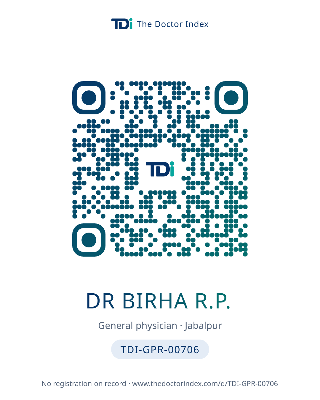 QR card for Dr Birha R.P., TDI-GPR-00706