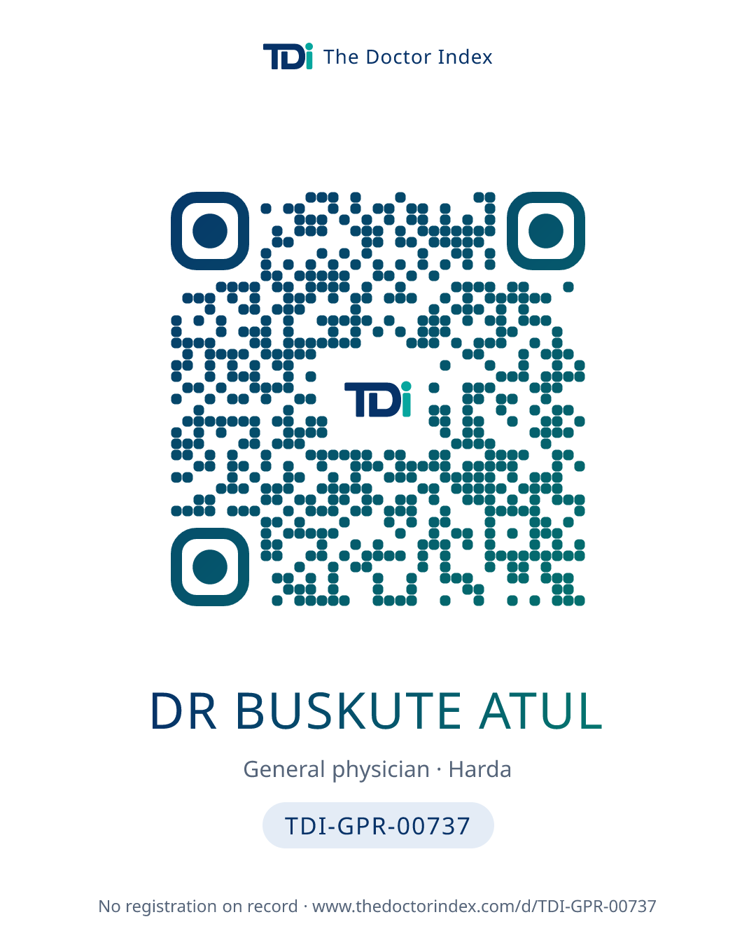 QR card for Dr Buskute Atul, TDI-GPR-00737