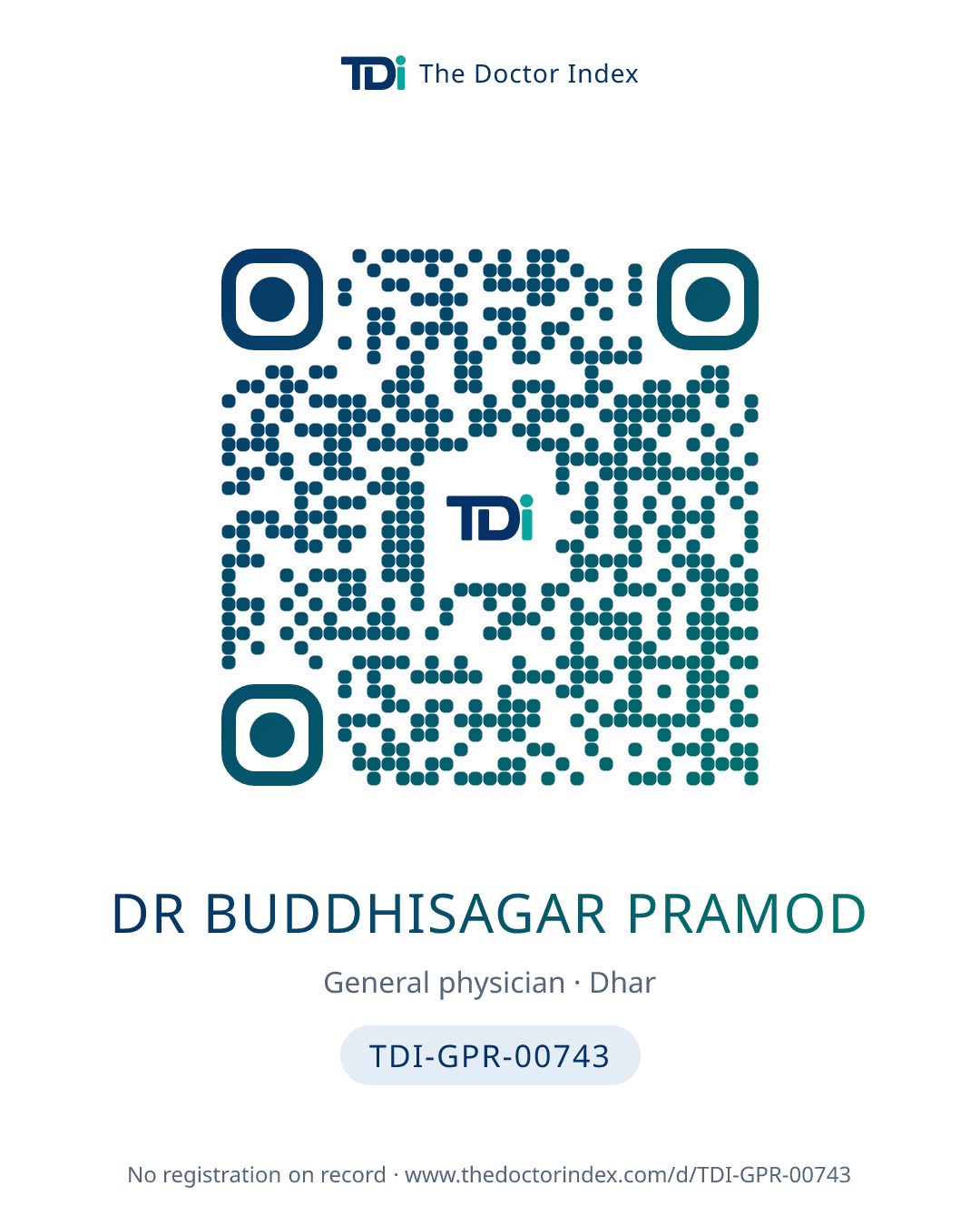 QR card for Dr Buddhisagar Pramod, TDI-GPR-00743