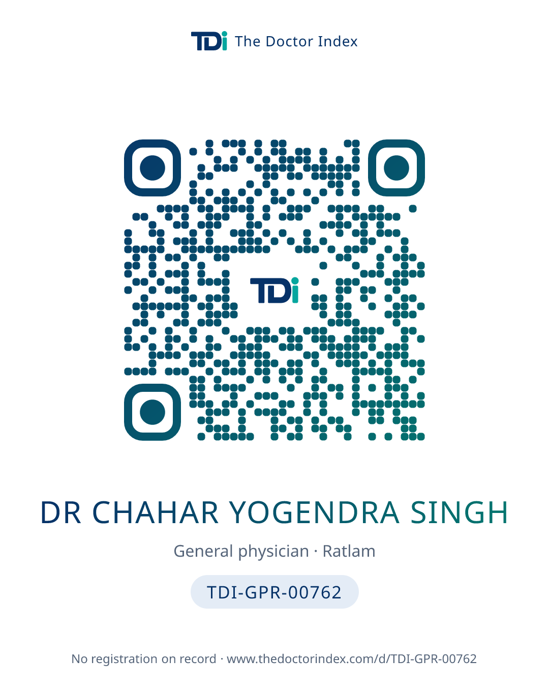 QR card for Dr Chahar Yogendra Singh, TDI-GPR-00762