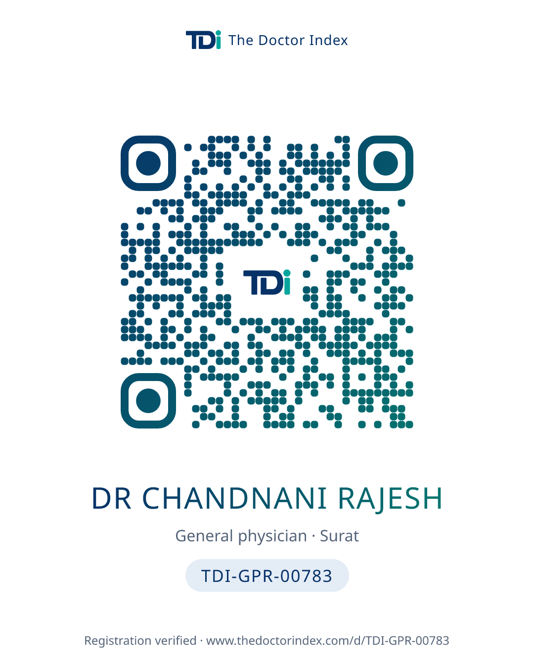 QR card for Dr Chandnani Rajesh, TDI-GPR-00783