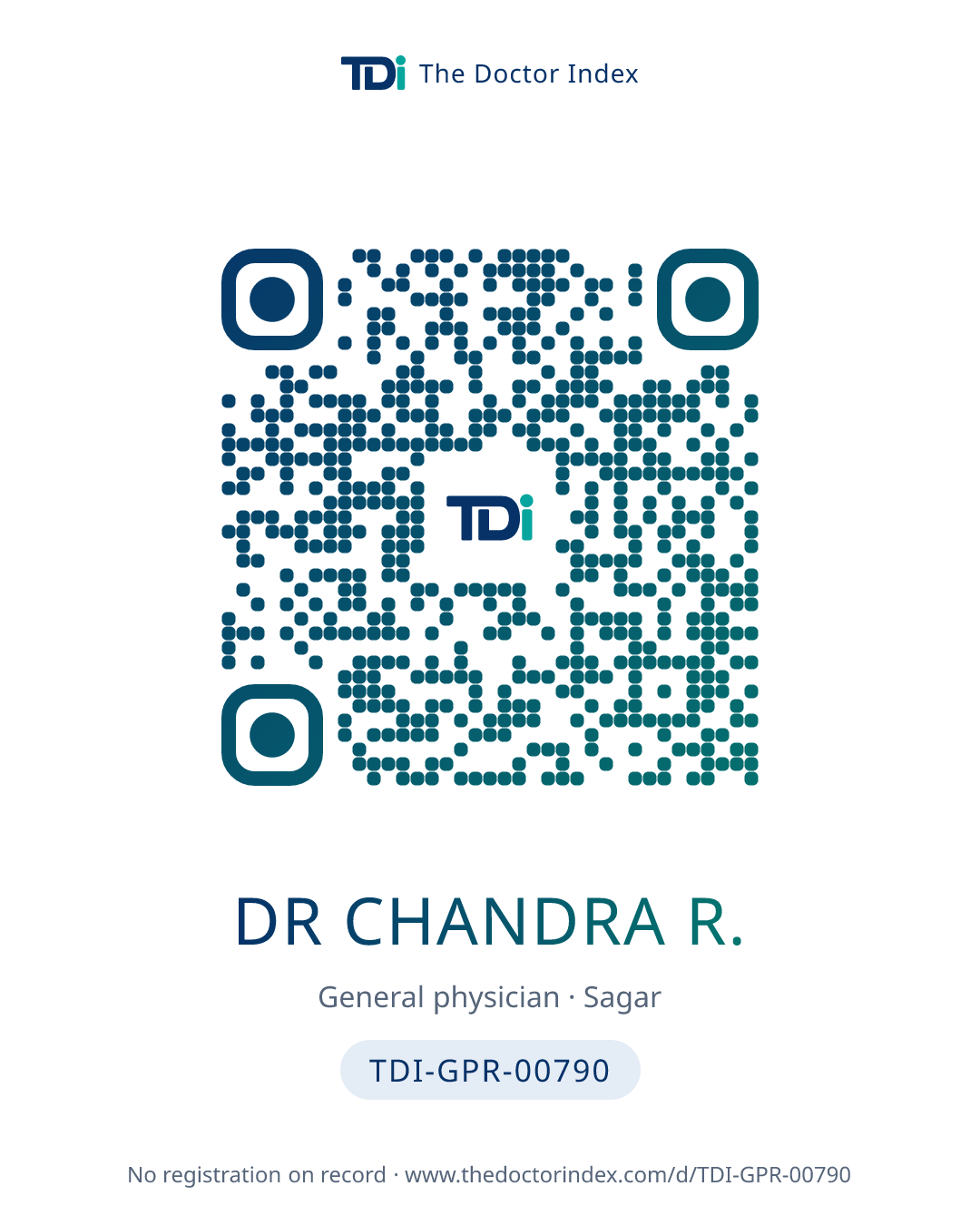 QR card for Dr Chandra R., TDI-GPR-00790