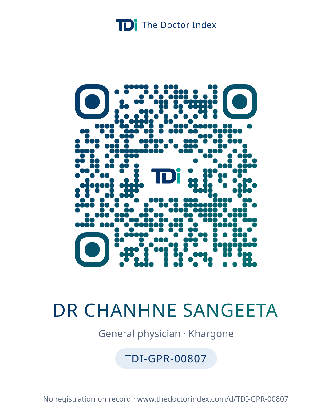 QR card for Dr Chanhne Sangeeta, TDI-GPR-00807