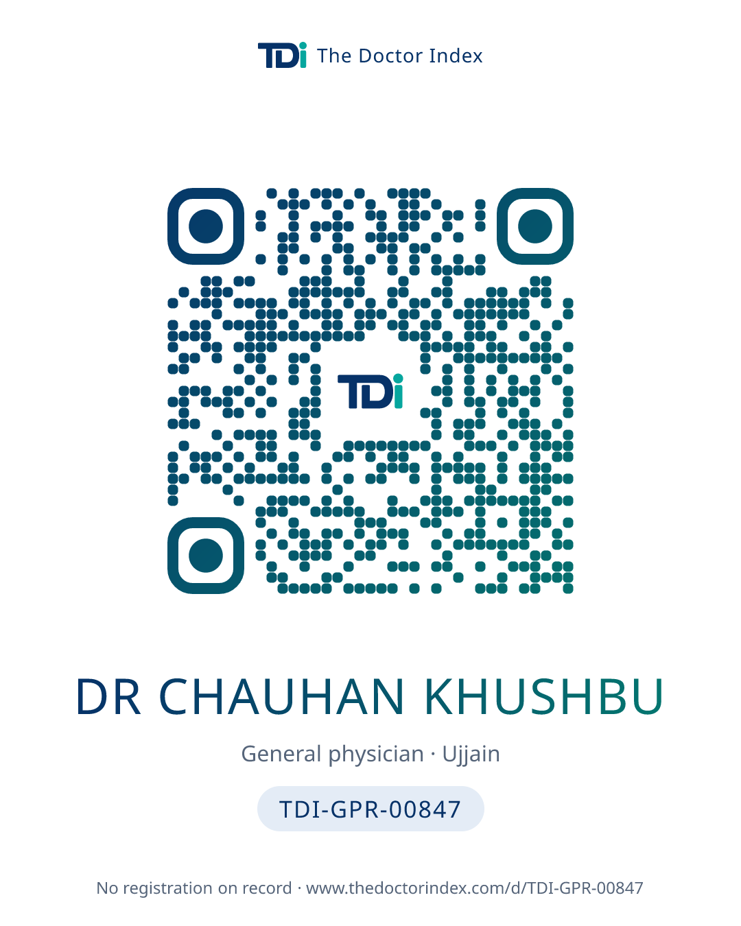 QR card for Dr Chauhan Khushbu, TDI-GPR-00847