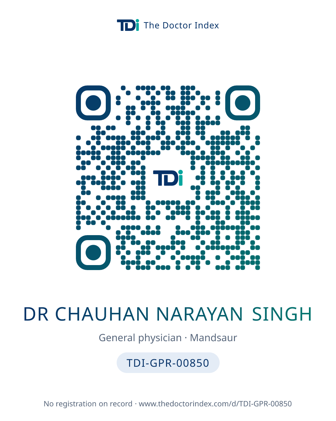 QR card for Dr Chauhan Narayan Singh, TDI-GPR-00850