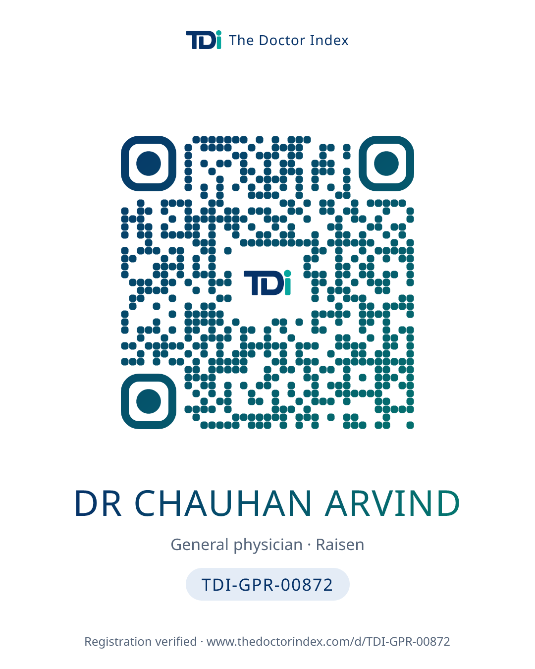 QR card for Dr Chauhan Arvind, TDI-GPR-00872