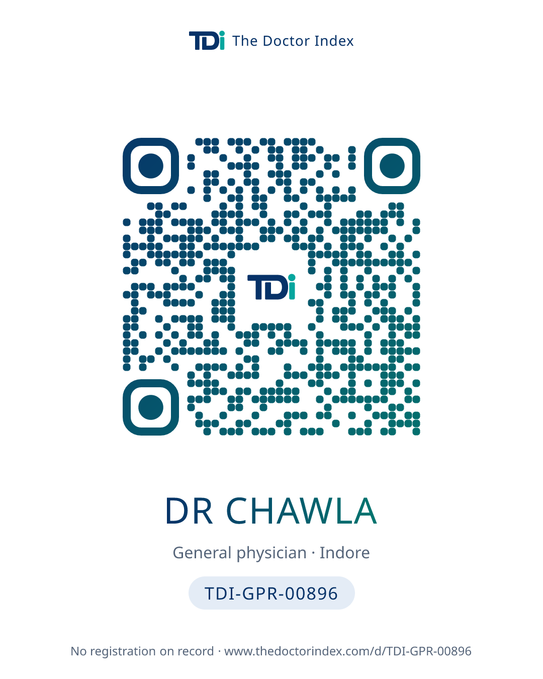 QR card for Dr Chawla, TDI-GPR-00896