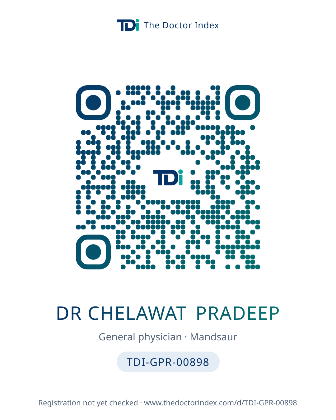 QR card for Dr Chelawat Pradeep, TDI-GPR-00898
