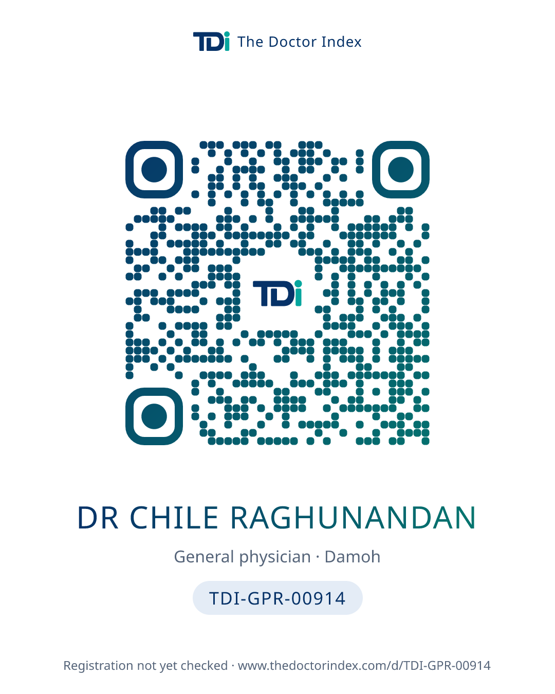 QR card for Dr Chile Raghunandan, TDI-GPR-00914