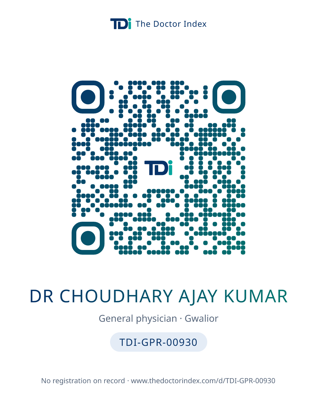 QR card for Dr Choudhary Ajay Kumar, TDI-GPR-00930