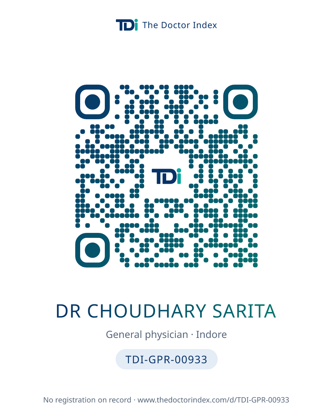 QR card for Dr Choudhary Sarita, TDI-GPR-00933