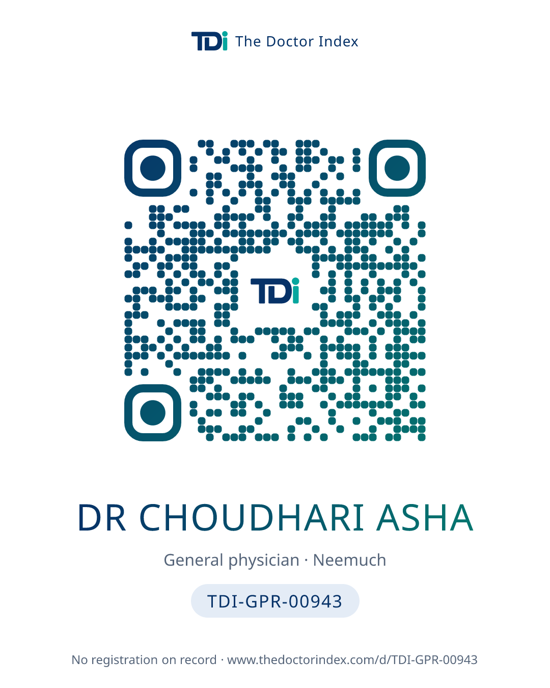 QR card for Dr Choudhari Asha, TDI-GPR-00943