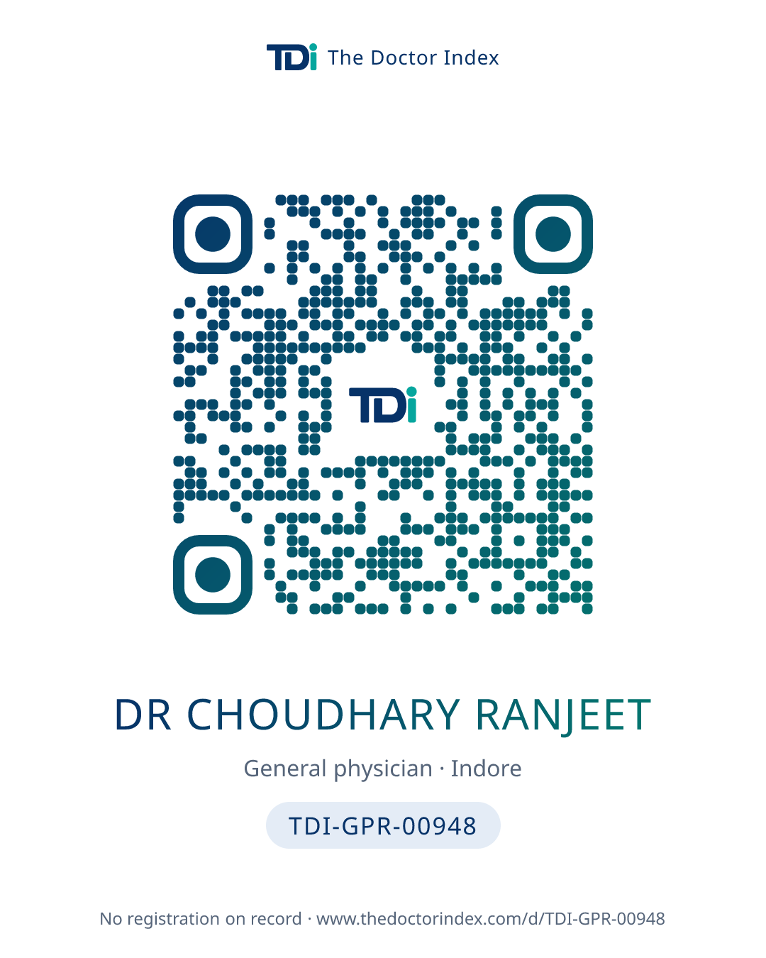 QR card for Dr Choudhary Ranjeet, TDI-GPR-00948