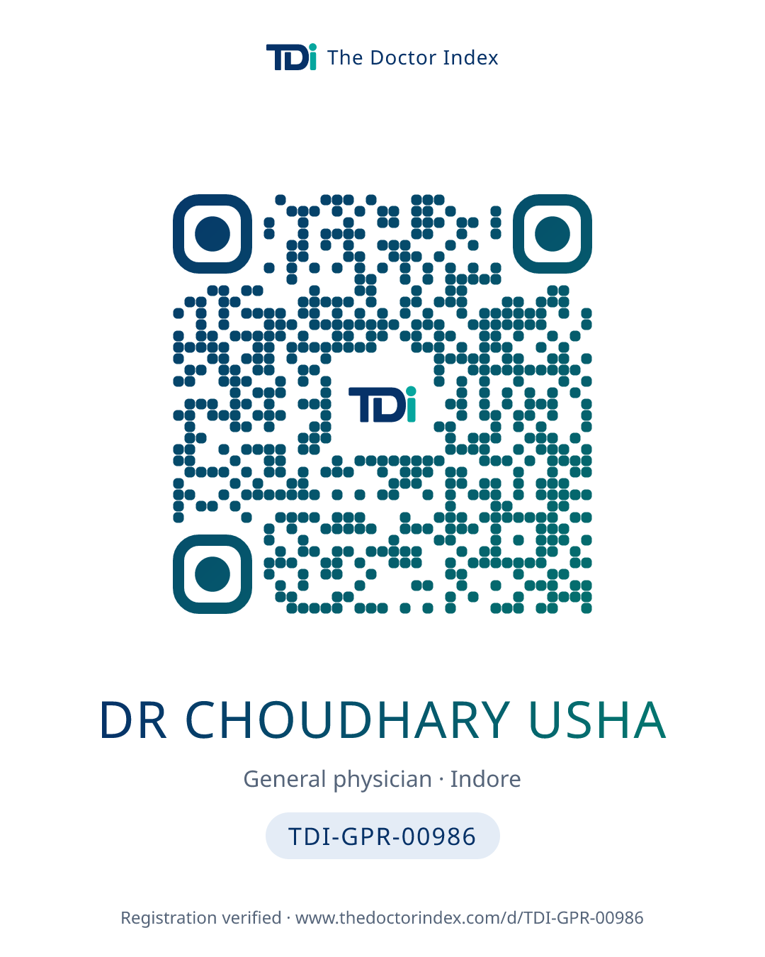 QR card for Dr Choudhary Usha, TDI-GPR-00986