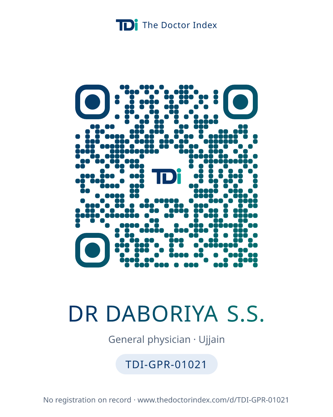 QR card for Dr Daboriya S.S., TDI-GPR-01021
