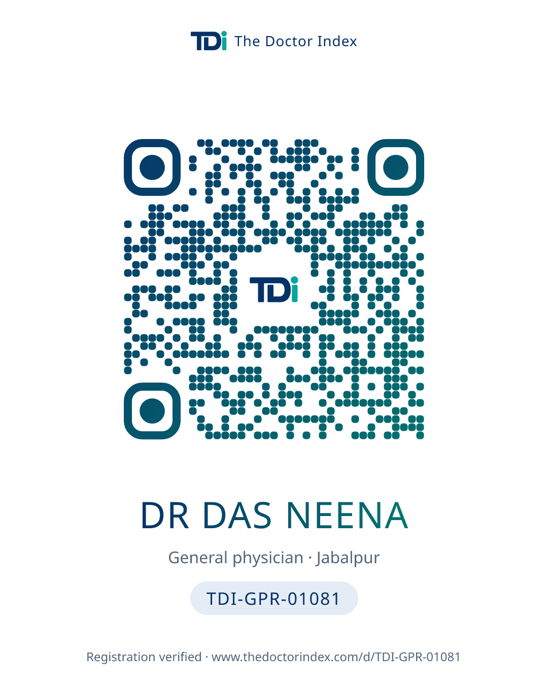 QR card for Dr Das Neena, TDI-GPR-01081