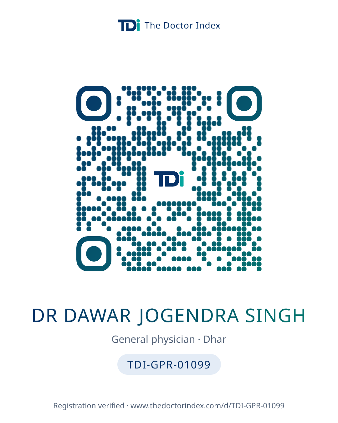 QR card for Dr Dawar Jogendra Singh, TDI-GPR-01099