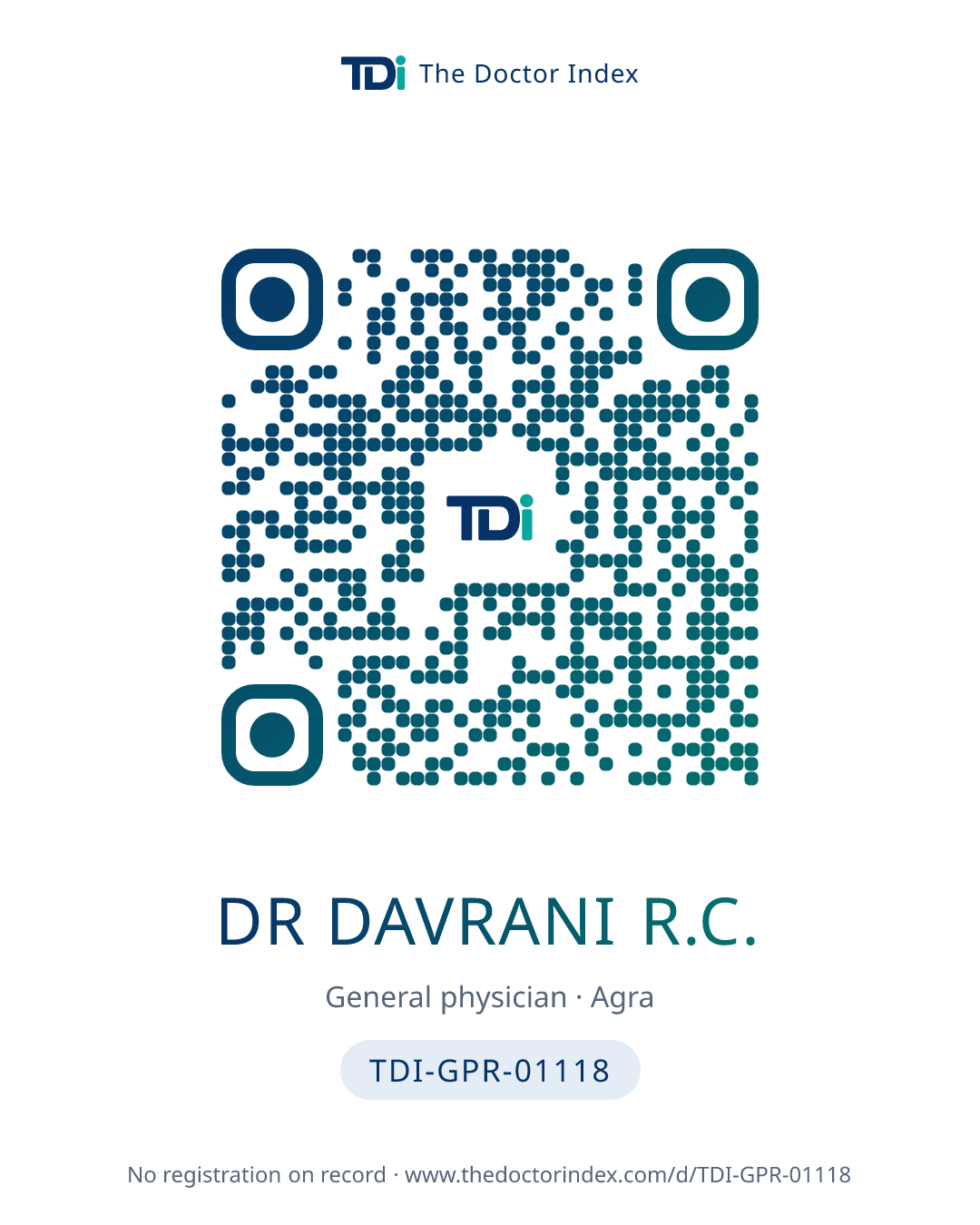 QR card for Dr Davrani R.C., TDI-GPR-01118