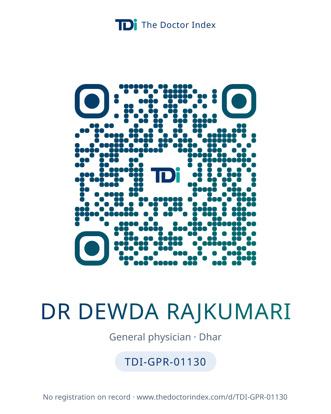 QR card for Dr Dewda Rajkumari, TDI-GPR-01130