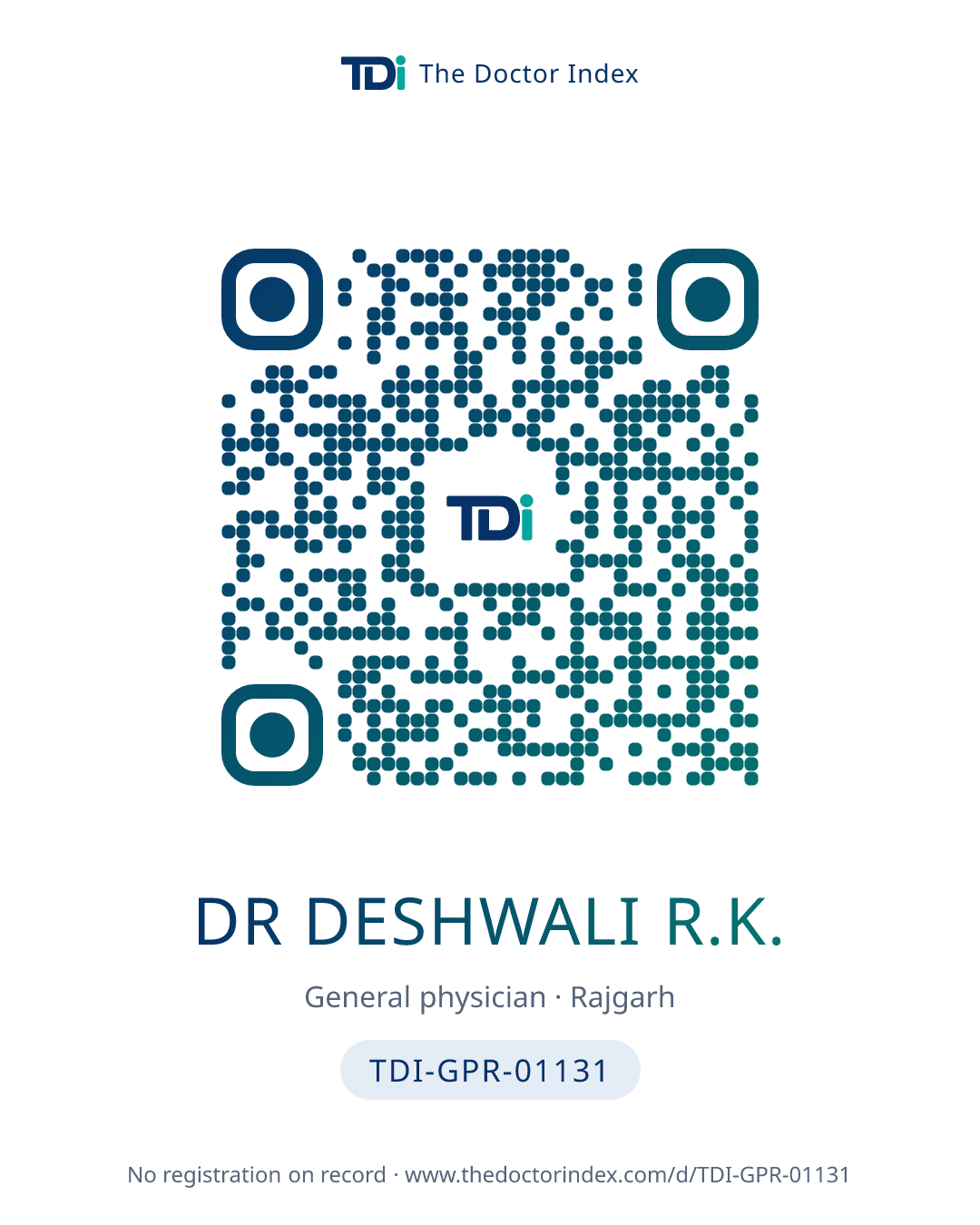 QR card for Dr Deshwali R.K., TDI-GPR-01131