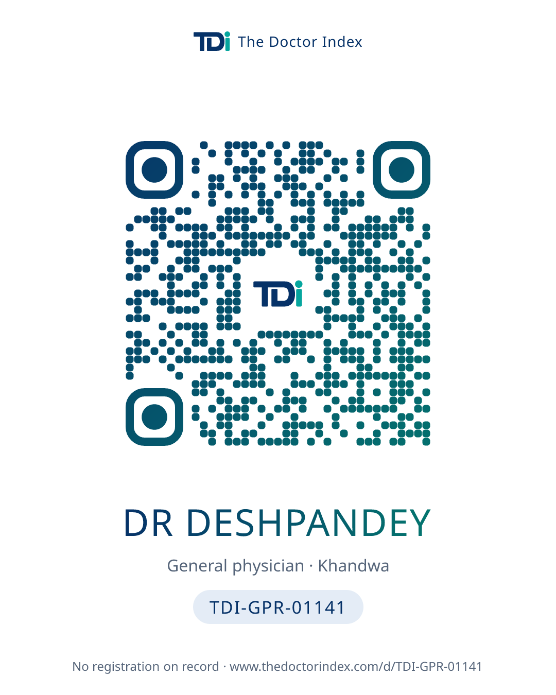 QR card for Dr Deshpandey, TDI-GPR-01141