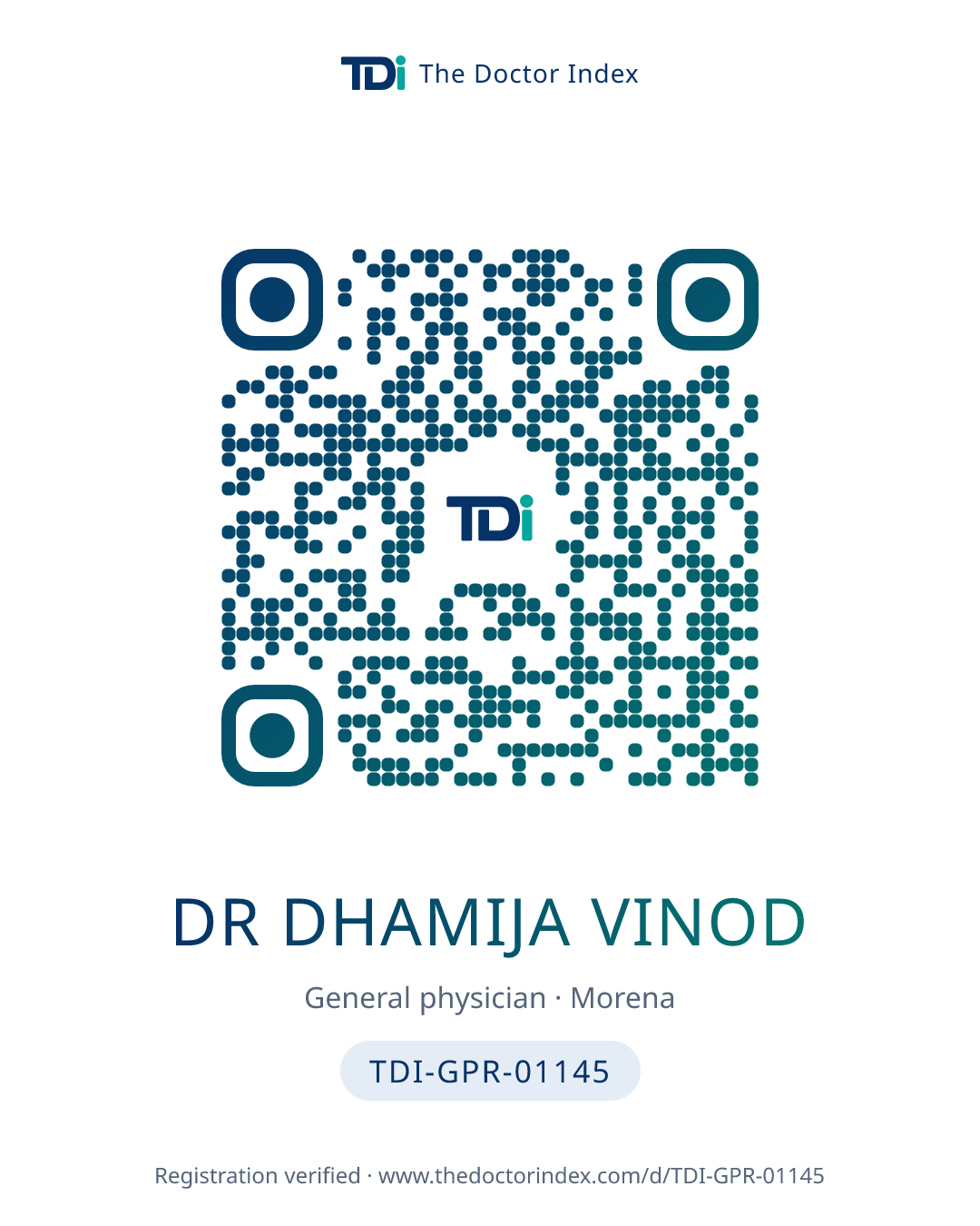 QR card for Dr Dhamija Vinod, TDI-GPR-01145
