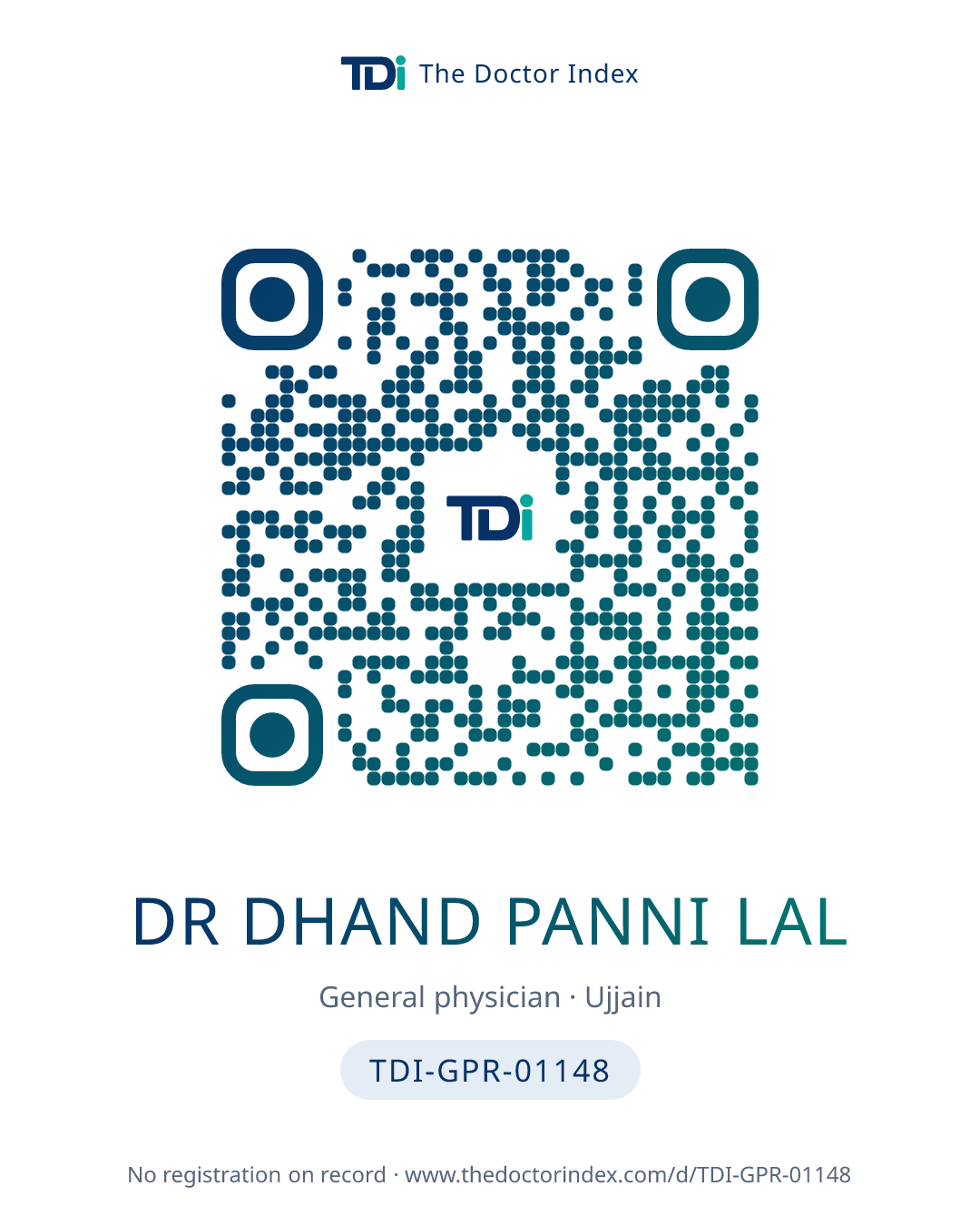 QR card for Dr Dhand Panni Lal, TDI-GPR-01148
