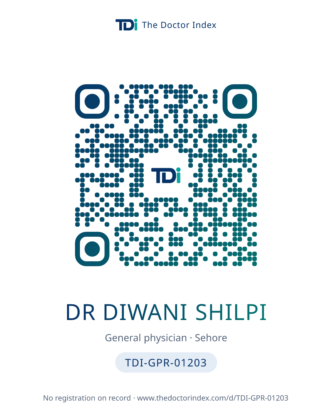 QR card for Dr Diwani Shilpi, TDI-GPR-01203